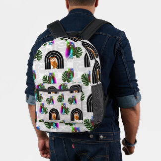 Whimsical Boho Owl & Tropical Monstera Leaf Bedruckter Rucksack
