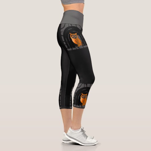 Whimsical Boho Owl & Tropical Monstera Leaf Capri Leggings (Rechts)