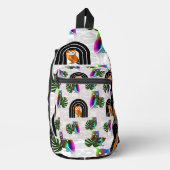 Whimsical Boho Owl & Tropical Monstera Leaf Crossbody Bag (Vorderseite)