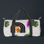 Whimsical Boho Owl & Tropical Monstera Leaf Duffle Bag<br><div class="desc">Embrace a blend of mystical charm and tropical vibes with this unique surface pattern. Featuring a rhythmic arrangement of wise owls nestled in boho-style arches alongside iridescent owls and lush Monstera leaves, this design is perfect for those who love eclectic and modern nature-inspired aesthetics. Whether you are looking to create...</div>