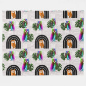 Whimsical Boho Owl & Tropical Monstera Leaf Fleecedecke (Vorderseite (Horizontal))