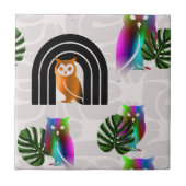 Whimsical Boho Owl & Tropical Monstera Leaf Fliese (Vorderseite)