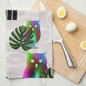 Whimsical Boho Owl & Tropical Monstera Leaf Geschirrtuch (Viertel Falte)
