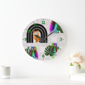 Whimsical Boho Owl & Tropical Monstera Leaf Große Wanduhr (Zuhause)