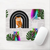 Whimsical Boho Owl & Tropical Monstera Leaf Mousepad (Mit Mouse)