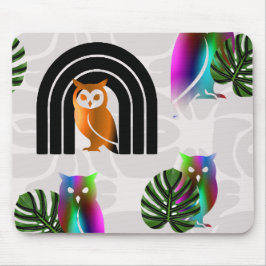 Whimsical Boho Owl & Tropical Monstera Leaf Mousepad