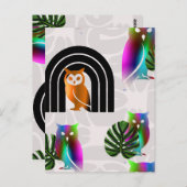 Whimsical Boho Owl & Tropical Monstera Leaf Postkarte (Vorne/Hinten)