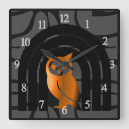 Whimsical Boho Owl & Tropical Monstera Leaf Quadratische Wanduhr