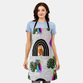 Whimsical Boho Owl & Tropical Monstera Leaf Schürze (Getragen)