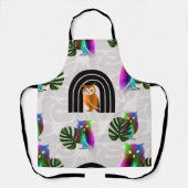 Whimsical Boho Owl & Tropical Monstera Leaf Schürze (Vorderseite)