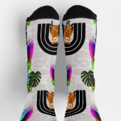Whimsical Boho Owl & Tropical Monstera Leaf Socken (Oben)