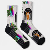Whimsical Boho Owl & Tropical Monstera Leaf Socken (Rechts)