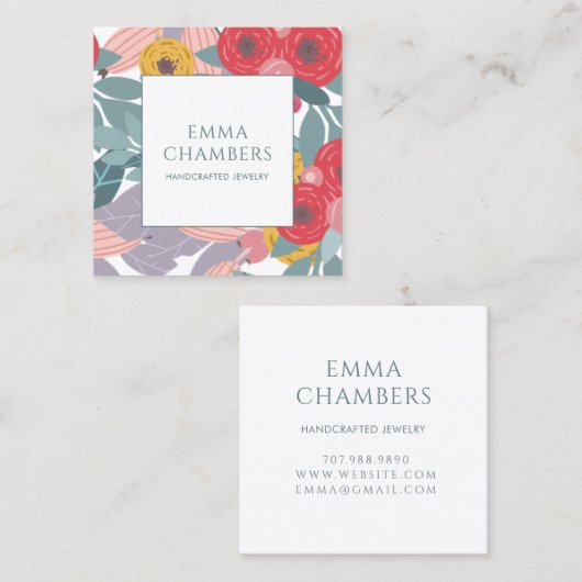Whimsical Boho Painted Floral Earring Display Card Quadratische Visitenkarte (Vorne/Hinten)