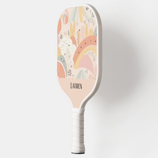 Whimsical Boho Pastel Personalisiert Abstrakt Pickleball Schläger (Links)
