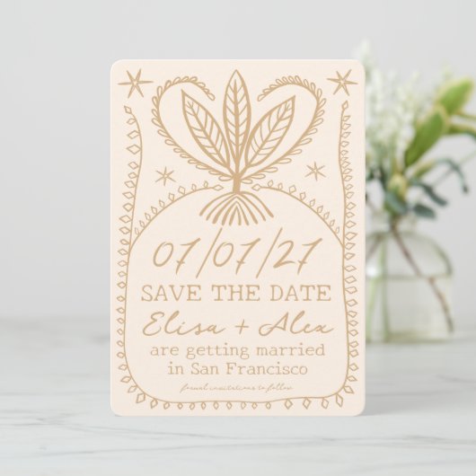 Whimsical Boho Rahmen SAVE THE DATE CUSTOM FOTO (Stehend Vorderseite)