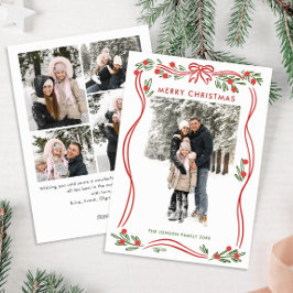 Whimsical Boho Red Christmas Bow Ribbon 5 Foto Feiertagskarte