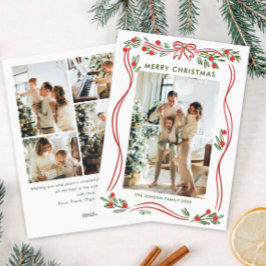 Whimsical Boho Red Christmas Bow Ribbon 5 Foto Feiertagskarte