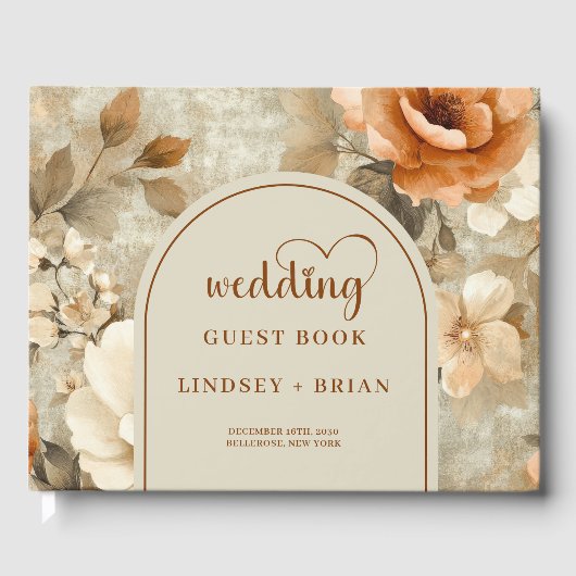 Whimsical Boho Terracotta Beige Olive Wedding Book Gästebuch (Vorderseite)