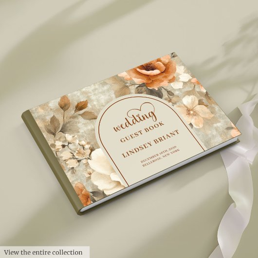 Whimsical Boho Terrakotta Beige Oliven Hochzeitsbu Gästebuch
