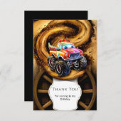 Whimsical Boho Track Monster Truck Geburtstag Dankeskarte (Vorne/Hinten)
