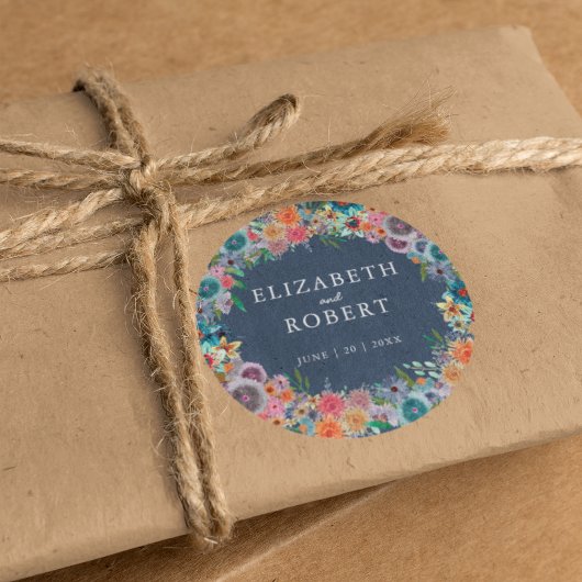 Whimsical Boho Wildblumen Wasserfarbenhochzeit Runder Aufkleber