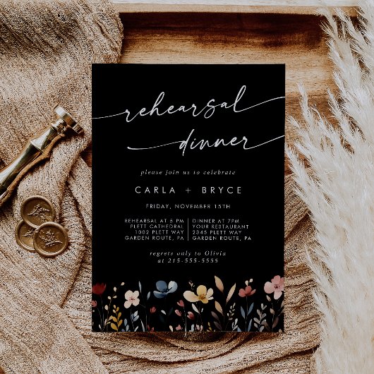 Whimsical Boho Wildflower Hochzeitsprobe-Dinner-Ei Einladung