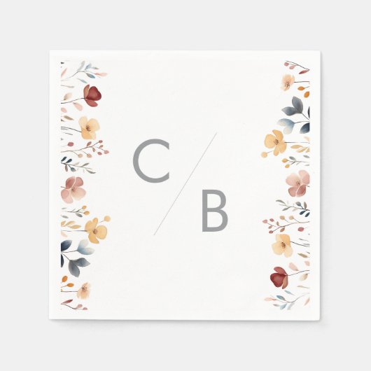 Whimsical Boho Wildflower Monogrammed Napkins Serviette (Vorderseite)