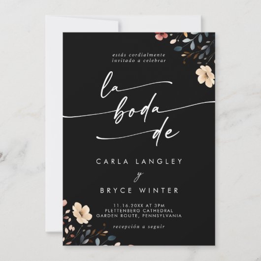 Whimsical Boho Wildflower QR Code Spanish Wedding Einladung (Vorderseite)