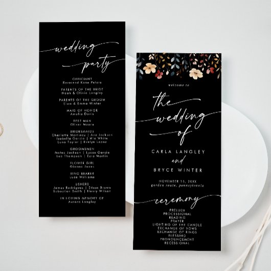 Whimsical Boho Wildflower Tea-Length Hochzeit  Programm