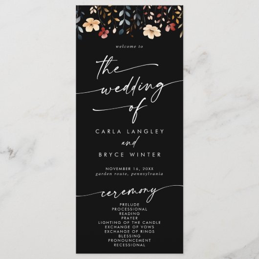 Whimsical Boho Wildflower Tea Length Wedding Programm (Vorderseite)