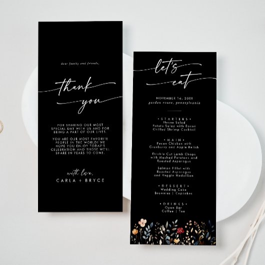 Whimsical Boho Wildflower Thank You and Wedding Menükarte