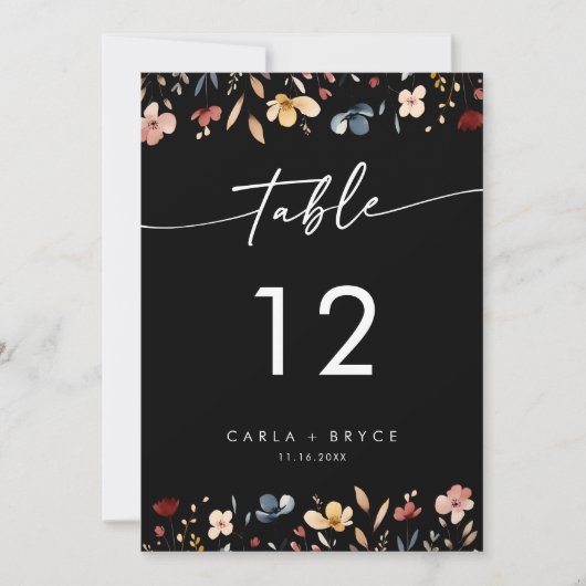 Whimsical Boho Wildflower Wedding Table Numbers Einladung (Vorderseite)