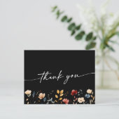 Whimsical Boho Wildflower Wedding Thank You Postkarte (Stehend Vorderseite)