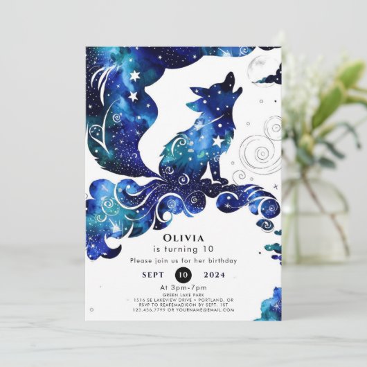 Whimsical Boho Wolf Birthday Einladung (Stehend Vorderseite)
