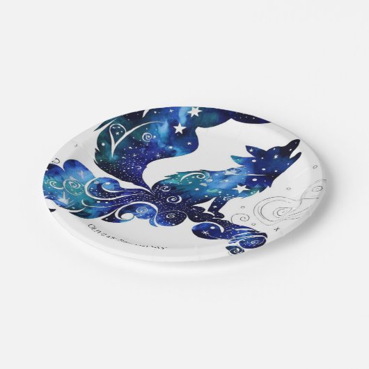 Whimsical Boho Wolf Birthday Pappteller (Schrägansicht)