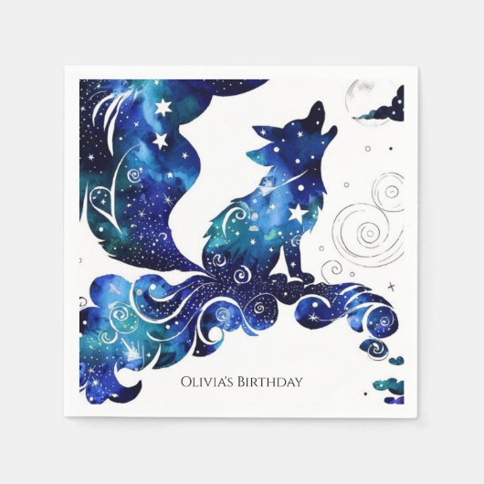 Whimsical Boho Wolf Birthday Serviette (Vorderseite)