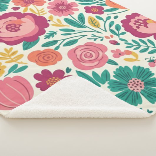 Whimsical Bold Blooms Retro Floral Pattern Sherpadecke (3/4)