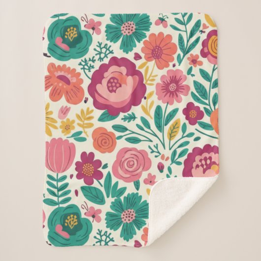 Whimsical Bold Blooms Retro Floral Pattern Sherpadecke (Vorderseite)