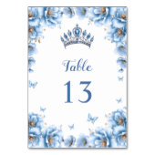 Whimsical Bold Floral Dusty Blue Quinceañera Tischnummer (Vorderseite)