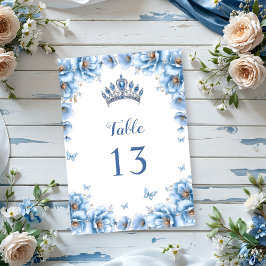 Whimsical Bold Floral Dusty Blue Quinceañera Tischnummer