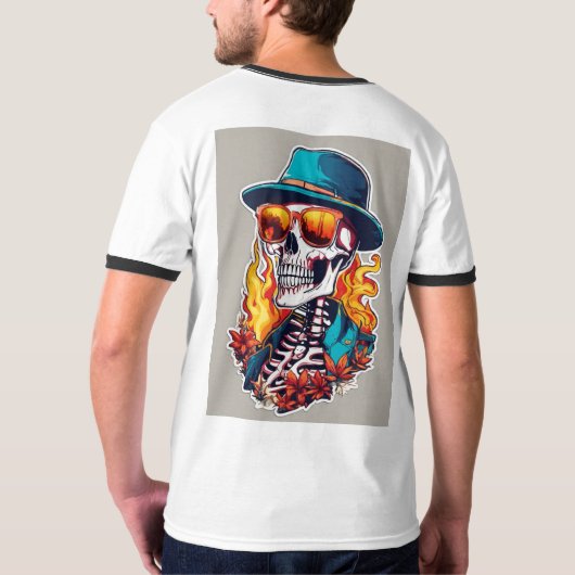 "Whimsical Bones: Hochwertiges Skelett CarT-Shirt T-Shirt (Rückseite)