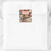 Whimsical Book and Apple Lovers Book Name Plate Quadratischer Aufkleber (Tasche)