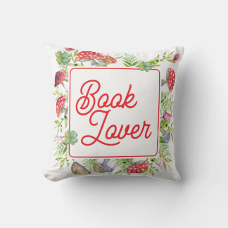 Whimsical Book Lover Mushroom Throw Pillow Kissen