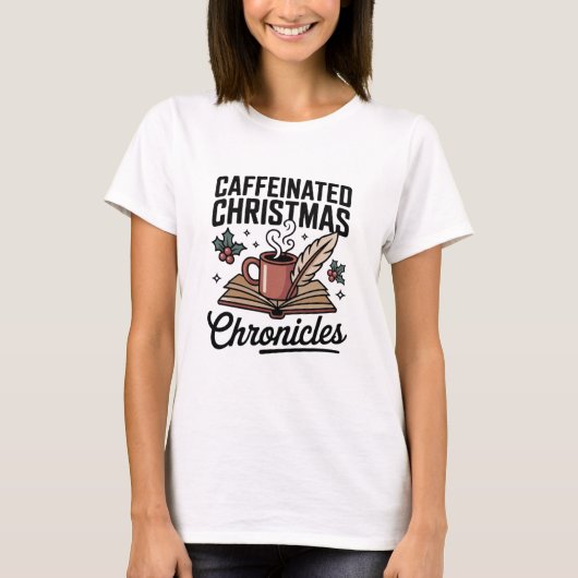Whimsical Book Mug Holiday Caffeine Cheer T-Shirt (Vorderseite)