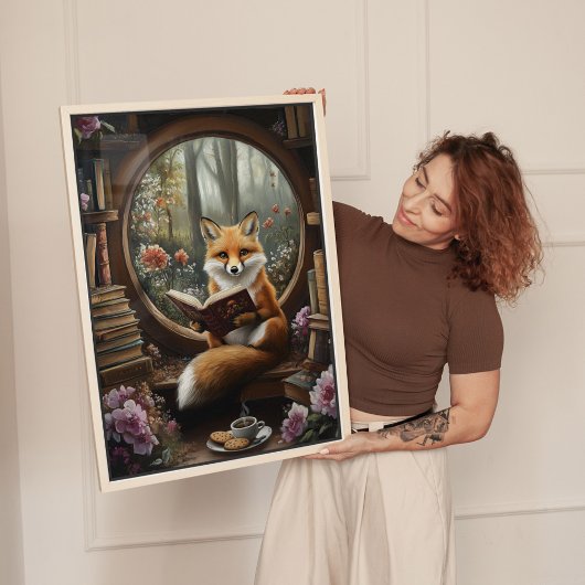 Whimsical Book Nook Reading Fox Leinwanddruck
