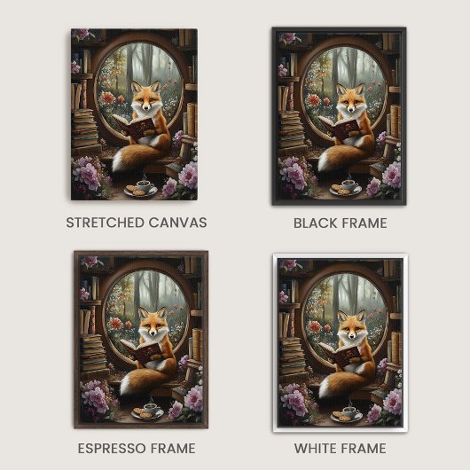 Whimsical Book Nook Reading Fox Leinwanddruck