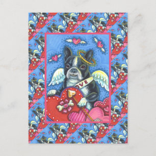 WHIMSICAL BOSTON TERRIER CUPID, NIEDLICHER HUND VA FEIERTAGSPOSTKARTE