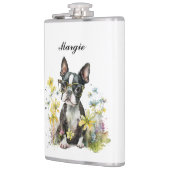 Whimsical Boston Terrier Puppy Wearing Brillen Flachmann (Links)