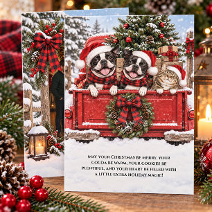 Whimsical Boston Terriers, Kitten Weihnachtsfoto Feiertagskarte