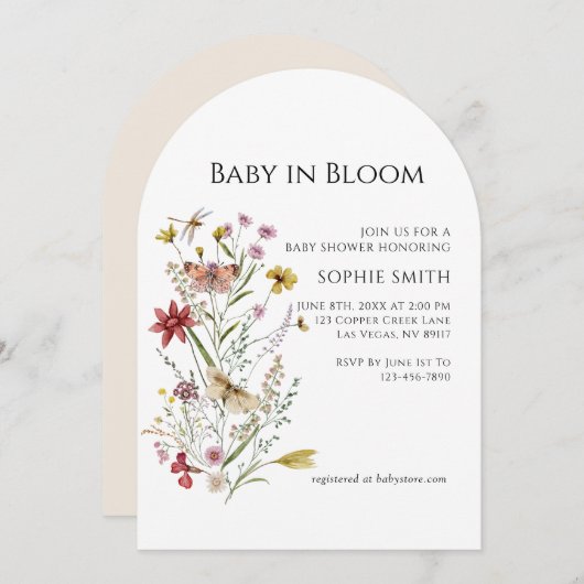 Whimsical Botanical Baby in Bloom Einladung (Vorne/Hinten)